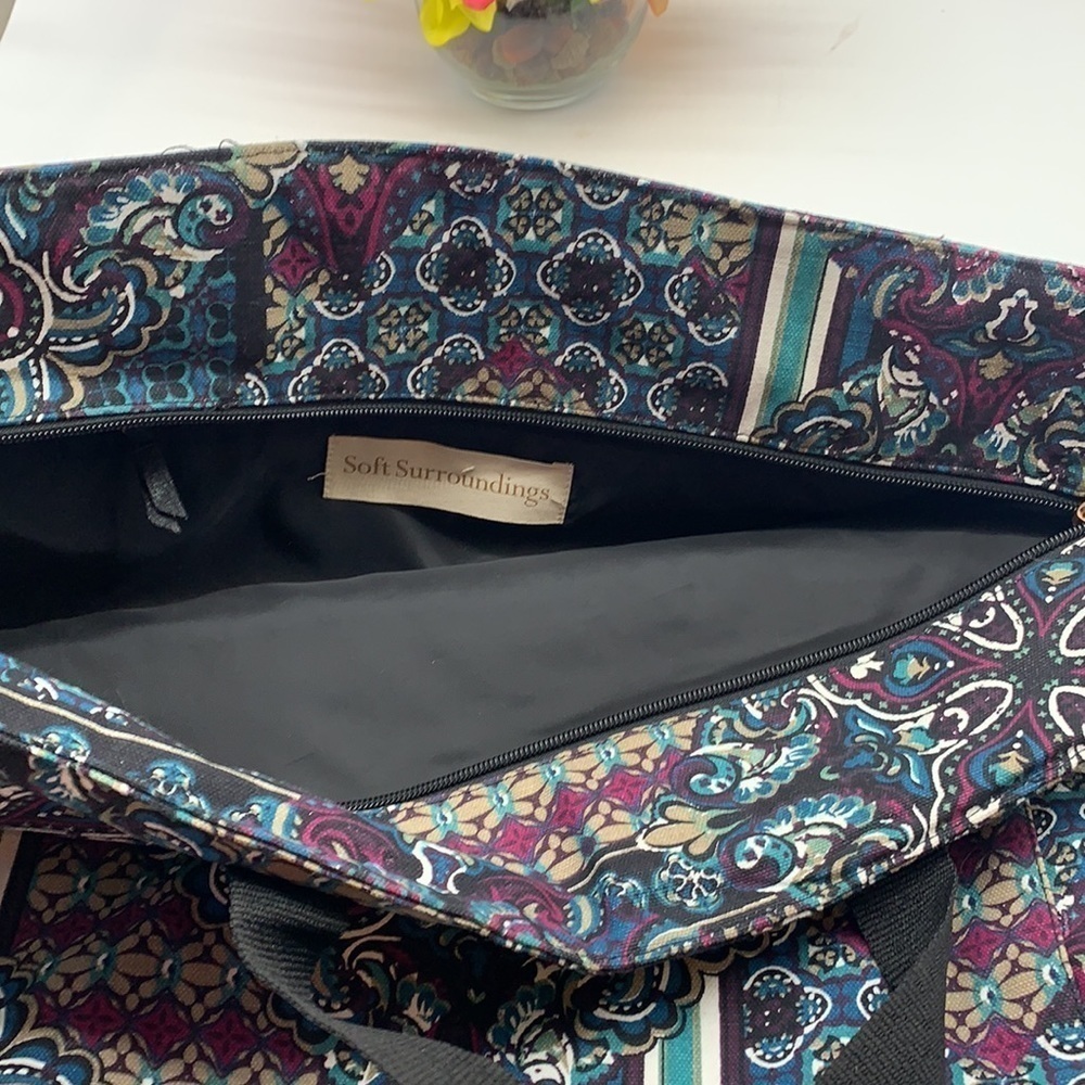 Soft Surroundings Black Blue Patterned Large Tote… - image 5